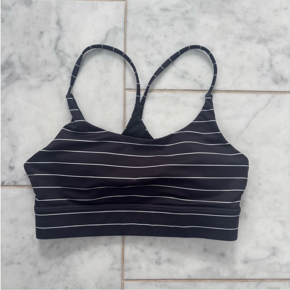 ZYIA Black and White Striped Sports Bra